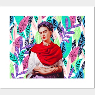 Colorful Floral Pattern Frida Kahlo Posters and Art